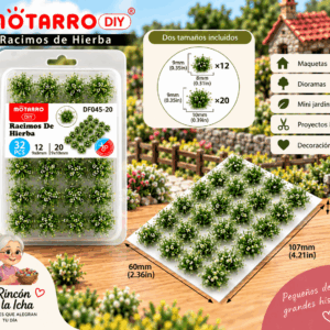 Racimos Florales Decorativos Verdes con Detalles Claros 32 Piezas para Maquetas Racimos florales decorativos verdes con detalles claros de 32 piezas para maquetas, en tamaños de 9 x 8 mm y 9 x 10 mm