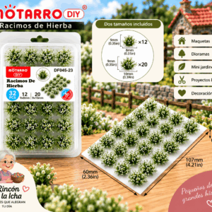 Racimos Florales Decorativos Verdes con Flores Blancas 32 Piezas para Maquetas Racimos florales decorativos verdes con flores blancas de 32 piezas para maquetas, en tamaños de 9 x 8 mm y 9 x 10 mm