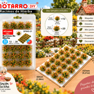 Racimos Florales Decorativos Verdes con Flores Naranjas 32 Piezas para Maquetas Racimos florales decorativos verdes con flores naranjas y amarillas de 32 piezas para maquetas, en tamaños de 9 x 8 mm y 9 x 10 mm