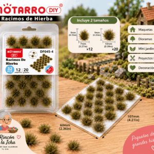 Racimos de Hierba Decorativa Verde Oliva 32 Piezas para Maquetas Racimos de hierba decorativa verde oliva de 32 piezas para maquetas, con medidas de 9 x 7 mm y 9 x 10 mm