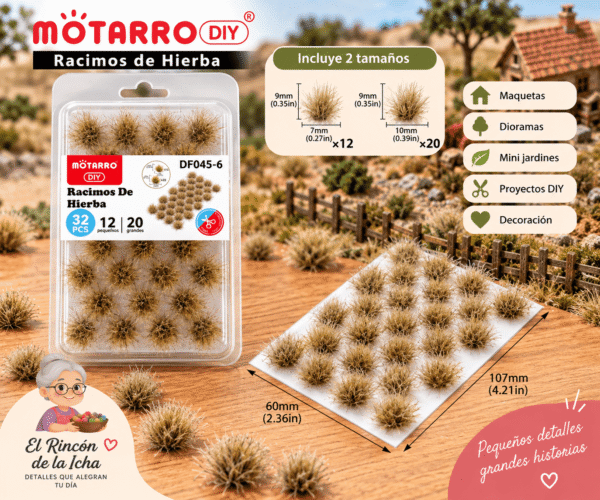 Racimos de hierba seca decorativa de 32 piezas para maquetas, con tamaños de 9 x 7 mm y 9 x 10 mm