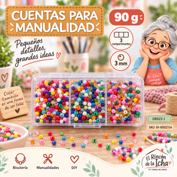 Set de mostacillas en caja de 3 compartimentos – Mezcla 01 – 3 mm – 90 g