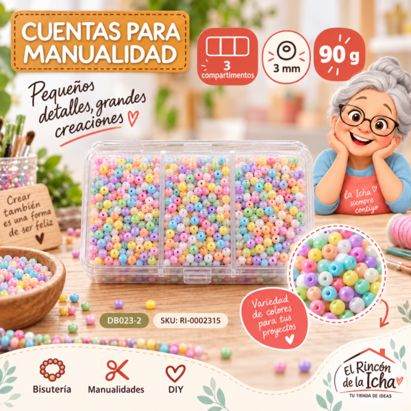 Set de mostacillas en caja de 3 compartimentos – Mezcla 02 – 3 mm – 90 g