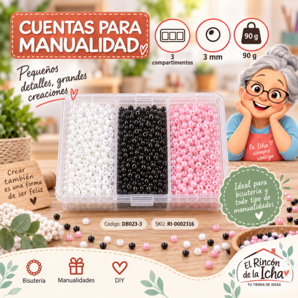 Set de mostacillas en caja de 3 compartimentos – Mezcla 03 – 3 mm – 90 g