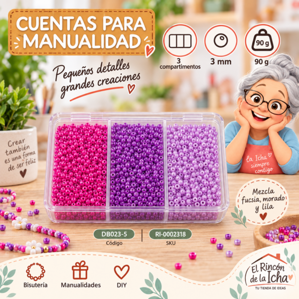 Set de mostacillas en caja de 3 compartimentos – Mezcla 05 – 3 mm – 90 g