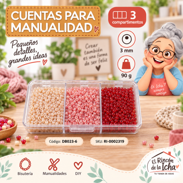Set de mostacillas en caja de 3 compartimentos – Mezcla 06 – 3 mm – 90 g