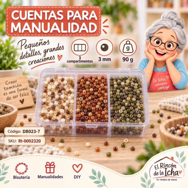 Set de mostacillas en caja de 3 compartimentos – Mezcla 07 – 3 mm – 90 g