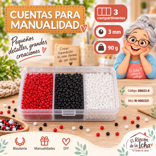 Set de mostacillas en caja de 3 compartimentos – Mezcla 08 – 3 mm – 90 g