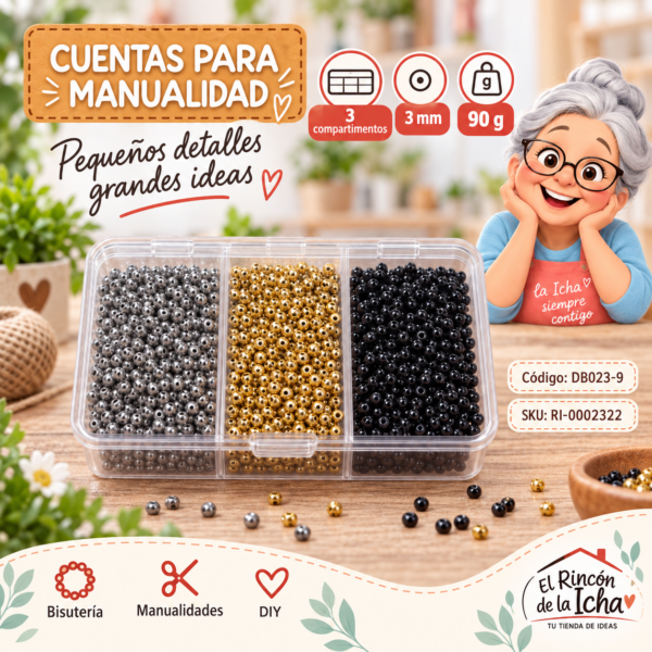 ri-0002322-db023-9 Set de mostacillas en caja de 3 compartimentos – Mezcla 09 – 3 mm – 90 g
