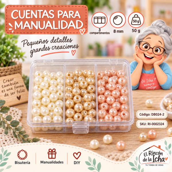 Set de cuentas perladas en caja de 3 compartimentos – Mezcla 02 – 8 mm – 50 g
