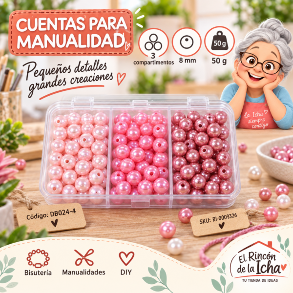 Set de cuentas perladas en caja de 3 compartimentos – Mezcla 04 – 8 mm – 50 g
