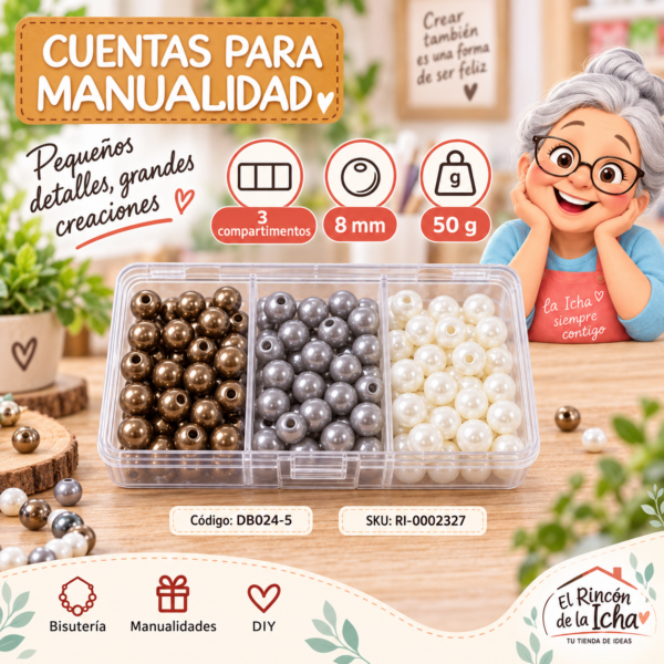 Set de cuentas perladas en caja de 3 compartimentos – Mezcla 05 – 8 mm – 50 g