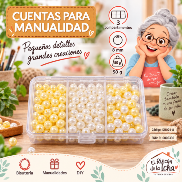 Set de cuentas perladas en caja de 3 compartimentos – Mezcla 08 – 8 mm – 50 g