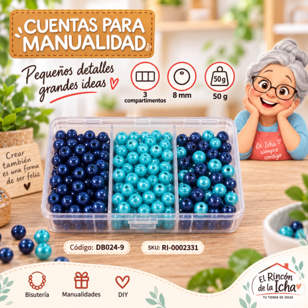 ri-0002331-db024-9 Set de cuentas perladas en caja de 3 compartimentos – Mezcla 09 – 8 mm – 50 g