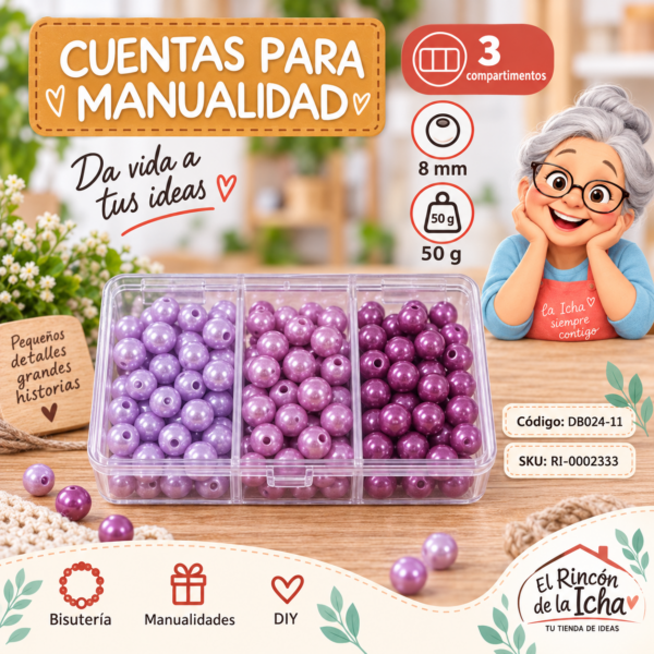 ri-0002333-db024-11 Set de cuentas perladas en caja de 3 compartimentos – Mezcla 11 – 8 mm – 50 g