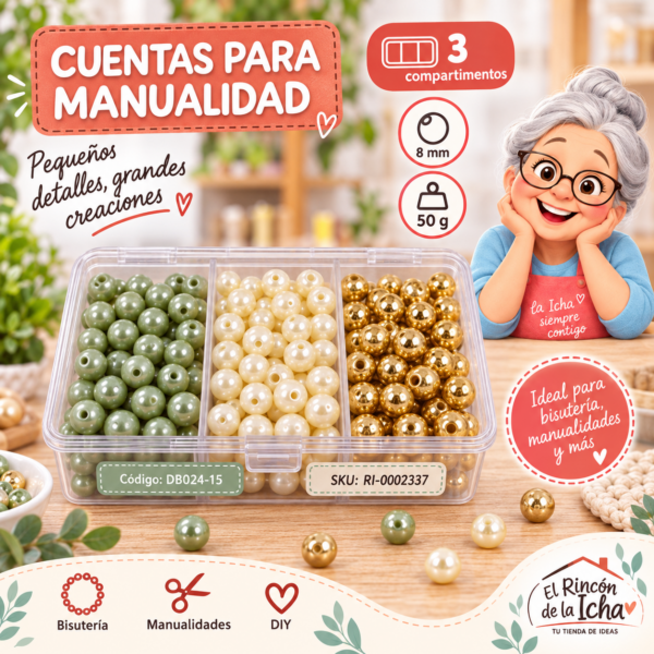 ri-0002337-db024-15 Set de cuentas perladas en caja de 3 compartimentos – Mezcla 15 – 8 mm – 50 g