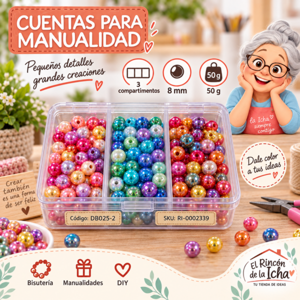 ri-0002339-db025-2 Set de cuentas perladas iridiscentes en caja de 3 compartimentos – Mezcla 02 – 8 mm – 50 g