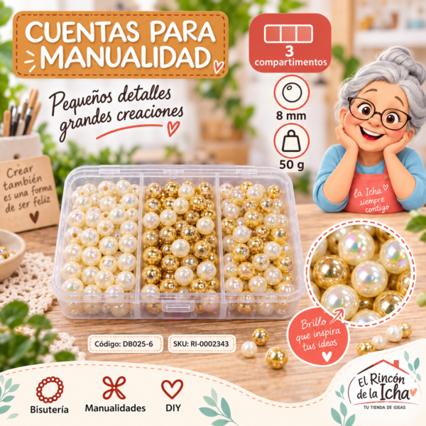ri-0002343-db025-6 Set de cuentas perladas iridiscentes en caja de 3 compartimentos – Mezcla 06 – 8 mm – 50 g