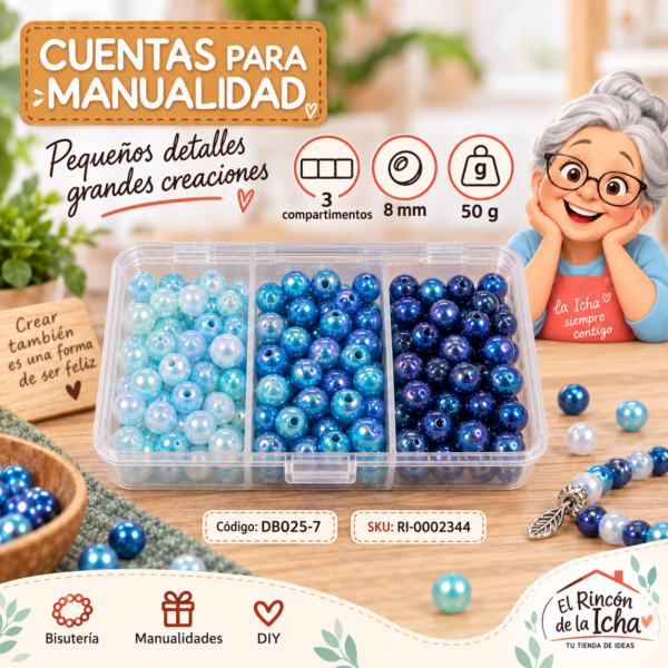 ri-0002344-db025-7 Set de cuentas perladas iridiscentes en caja de 3 compartimentos – Mezcla 07 – 8 mm – 50 g