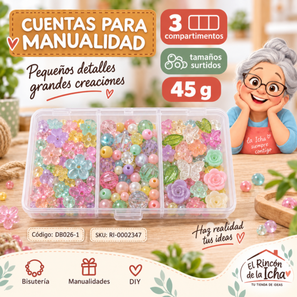 Set de cuentas decorativas surtidas en caja de 3 compartimentos – Mezcla 01 – 45 g