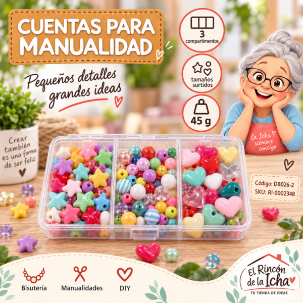 Set de cuentas decorativas surtidas en caja de 3 compartimentos – Mezcla 02 – 45 g
