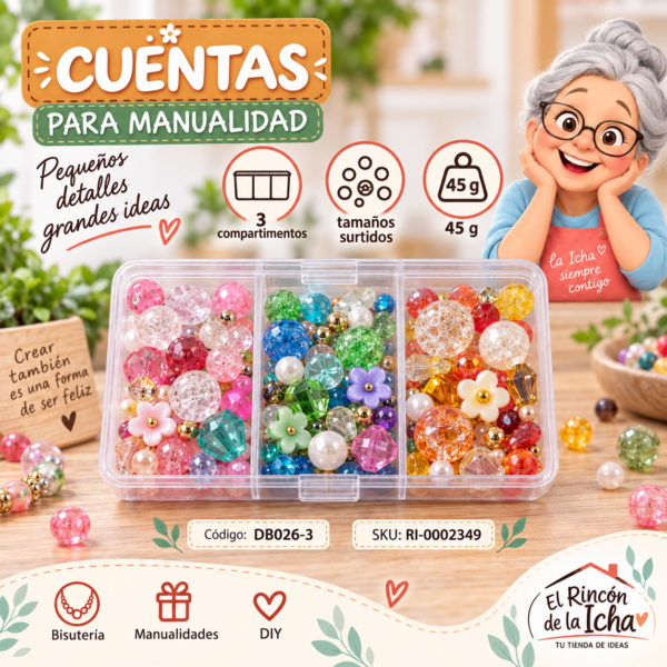 Set de cuentas decorativas surtidas en caja de 3 compartimentos – Mezcla 03 – 45 g
