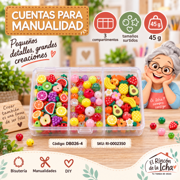 Set de cuentas decorativas surtidas en caja de 3 compartimentos – Mezcla 04 – 45 g
