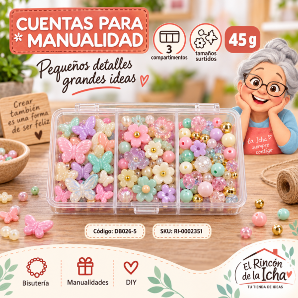 Set de cuentas decorativas surtidas en caja de 3 compartimentos – Mezcla 05 – 45 g