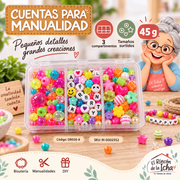 Set de cuentas decorativas surtidas en caja de 3 compartimentos – Mezcla 06 – 45 g