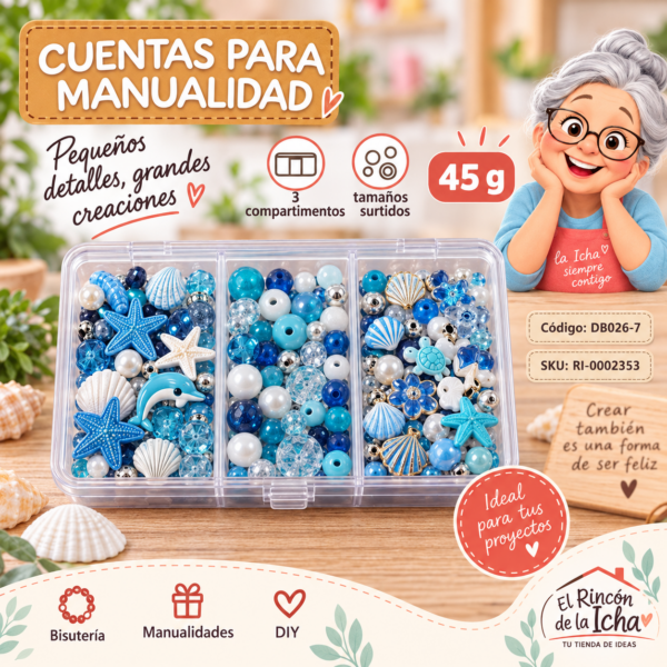 Set de cuentas decorativas surtidas en caja de 3 compartimentos – Mezcla 07 – 45 g