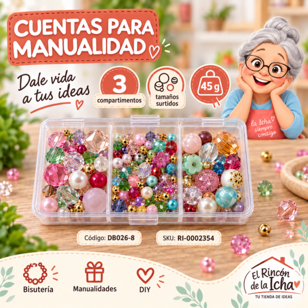 Set de cuentas decorativas surtidas en caja de 3 compartimentos – Mezcla 08 – 45 g