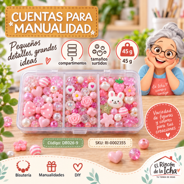 ri-0002355-db026-9 Set de cuentas decorativas surtidas en caja de 3 compartimentos – Mezcla 09 – 45 g