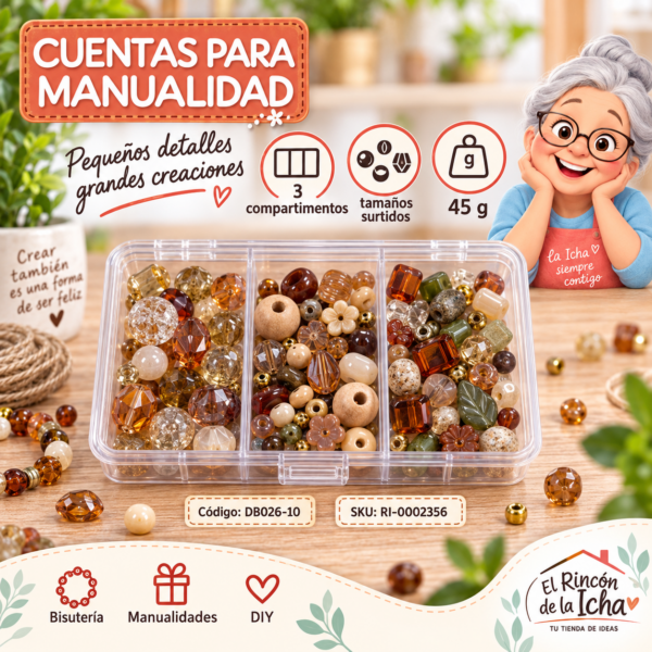 Set de cuentas decorativas surtidas en caja de 3 compartimentos – Mezcla 10 – 45 g
