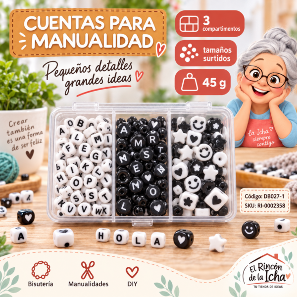 ri-0002358-db027-1 Set de cuentas con letras en caja de 3 compartimentos – Mezcla 01 – 45 g