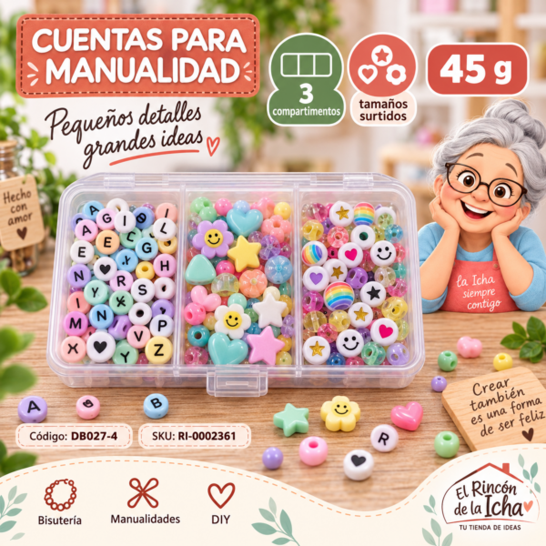 ri-0002361-db027-4 Set de cuentas con letras en caja de 3 compartimentos – Mezcla 04 – 45 g