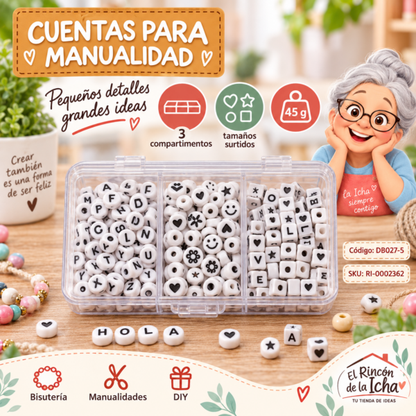 ri-0002362-db027-5 Set de cuentas con letras en caja de 3 compartimentos – Mezcla 05 – 45 g
