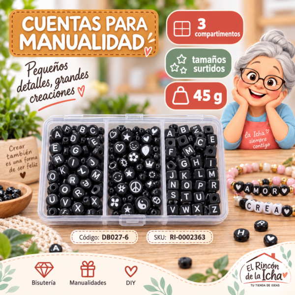 ri-0002363-db027-6 Set de cuentas con letras en caja de 3 compartimentos – Mezcla 06 – 45 g