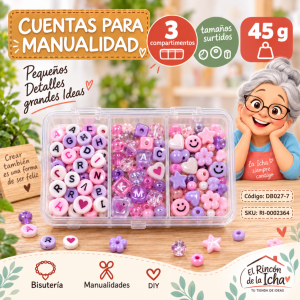 ri-0002364-db027-7 Set de cuentas con letras en caja de 3 compartimentos – Mezcla 07 – 45 g