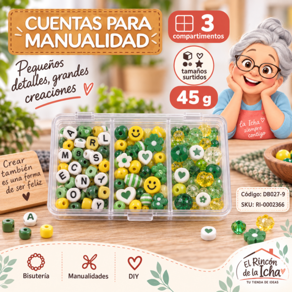 ri-0002366-db027-9 Set de cuentas con letras en caja de 3 compartimentos – Mezcla 09 – 45 g
