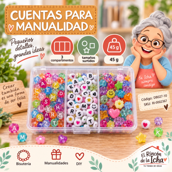 ri-0002367-db027-10 Set de cuentas con letras en caja de 3 compartimentos – Mezcla 10 – 45 g