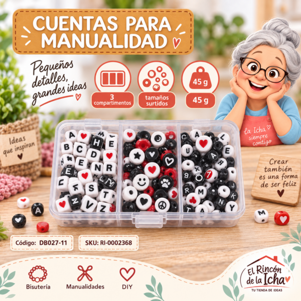 ri-0002368-db027-11 Set de cuentas con letras en caja de 3 compartimentos – Mezcla 11 – 45 g