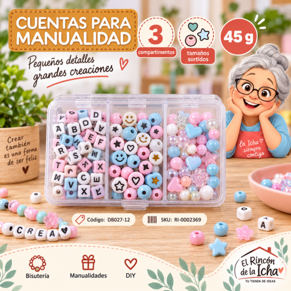 ri-0002369-db027-12 Set de cuentas con letras en caja de 3 compartimentos – Mezcla 12 – 45 g
