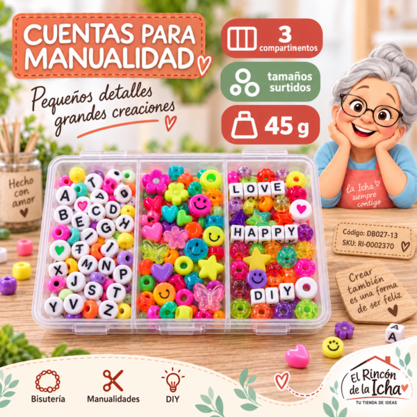 ri-0002370-db027-13 Set de cuentas con letras en caja de 3 compartimentos – Mezcla 13 – 45 g