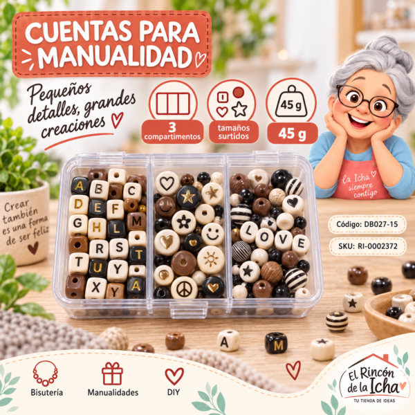 ri-0002372-db027-15 Set de cuentas con letras en caja de 3 compartimentos – Mezcla 15 – 45 g