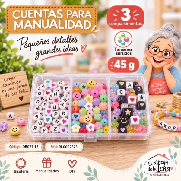 ri-0002373-db027-16 Set de cuentas con letras en caja de 3 compartimentos – Mezcla 16 – 45 g
