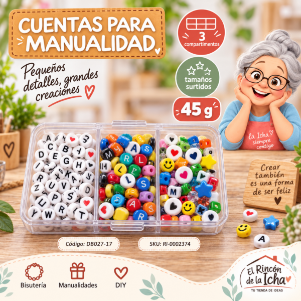 ri-0002374-db027-17 Set de cuentas con letras en caja de 3 compartimentos – Mezcla 17 – 45 g