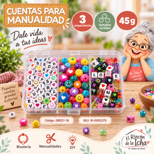 ri-0002375-db027-18 Set de cuentas con letras en caja de 3 compartimentos – Mezcla 18 – 45 g