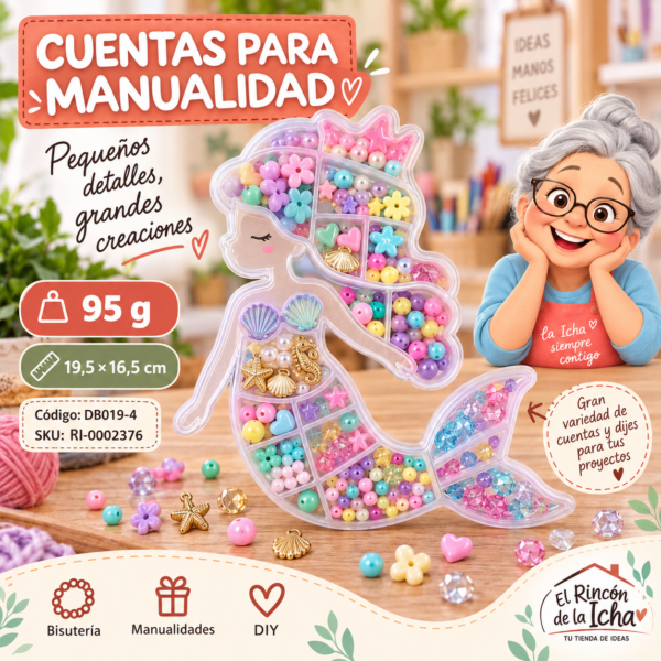 Set de cuentas para manualidad en caja con forma de sirena – 95 g