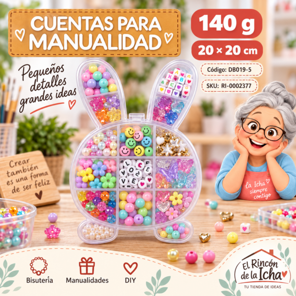 ri-0002377-db019-5 Set de cuentas para manualidad en caja con forma de conejo – 140 g