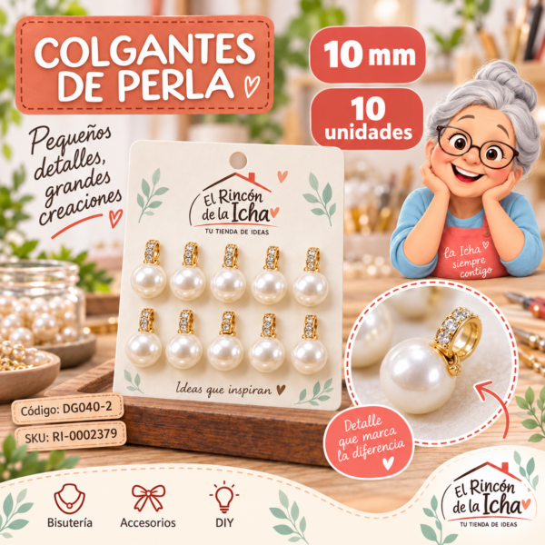 ri-0002379-dg040-2 Colgantes de perla con argolla de strass – 10 mm – 10 unidades